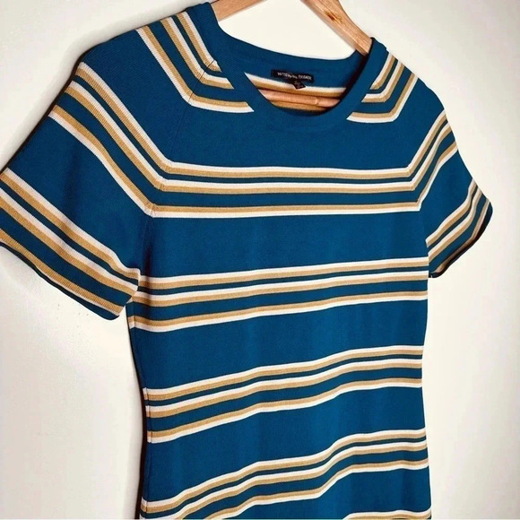 W118 by Walter Baker Teal Stripe Knit Bodycon Dress Size Medium - Picture 2 of 6
